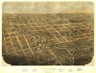 Pohled z ptačí perspektivy na město Albion, Calhoun Co., Michigan. LOC 73693419