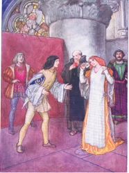 Neznámá dáma si sundala masku a dokázala, že není žádná neteř (jak bylo prezentováno) samotnou hrdinkou (Mnoho povyku pro nic) z Pohádek ze Shakespearovy hospody. od Ward Lock & Co Ltd