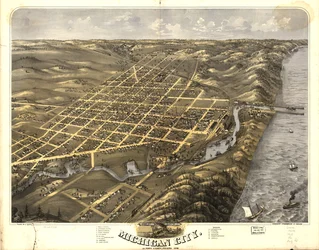 Pohled z ptačí perspektivy na Michigan City, La Porte County, Indiana