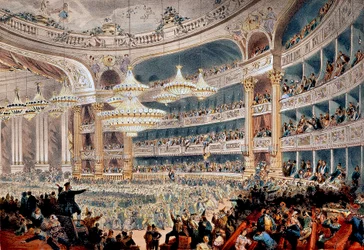 Ples v Opeře v ulici Le Peletier v Paříži kolem roku 1850 - Rytina A. Provosta