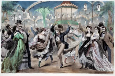 Scéna na tanečním plese Mabille. Litografie A. Provosta (činný kolem 1834-1855), Paříž, Musée Carnavalet