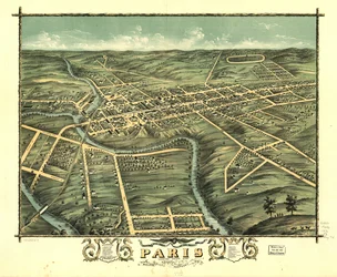 Pohled z ptačí perspektivy na město Paris, Bourbon County, Kentucky 1870. LOC 73693417