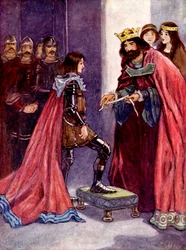 Král pasoval Černého prince na rytíře Podvazkového řádu, 1348, 1905