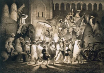 Dillí: Cortege a družina Velkého Moghula, hospoda. 1858.