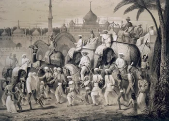 Lucknow, hlavní ulice, z „Voyages in India“, 1859.