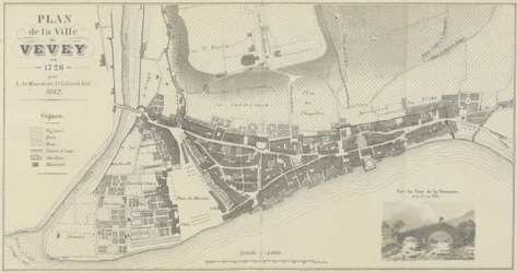 Mapa města Vevey v roce 1726