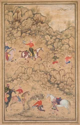 Lov se sokoly v krajině, c. 1558-1560, hranice přidány pravděpodobně 1700.