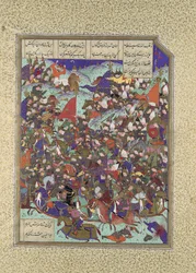 Kai Khusrau poráží armádu Makran, Folio 376v z Shahnama Book of..., ca. 1525-30.