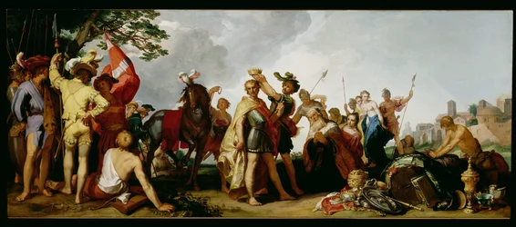 Korunovace Alexandra Velikého (356-323 př. n. l.) (olej na panelu)