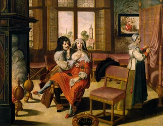 Smysl pro dotek, cca 1635, Abraham Bosse (1604-1676), po malbě ze série 5 od neznámého umělce, Francie