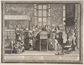 Manželky u stolu během nepřítomnosti svých manželů, ca. 1635-36.
