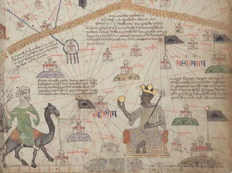 Detail z katalánského atlasu, list 6, zobrazující Západní Saharu a Mansa Musa, 1375