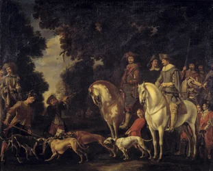 Lov divokých prasat. Obraz od Abrahama Hondiuse (1625-1695)