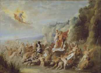 Neptun a Amphitrite, Diepenbeeck, Abraham, van (1596-1675). Olej na dřevě. Rozměr: 69 x 96 cm. Národní muzeum Stockholm