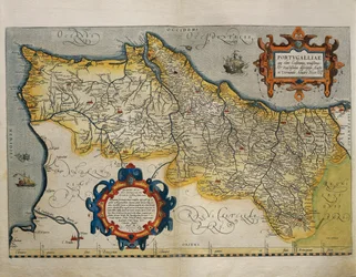 Mapa Portugalska, ze Světového divadla od Abrahama Ortelia