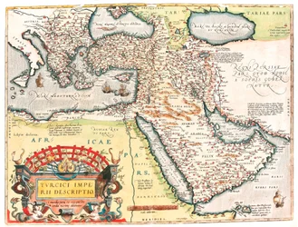 Popis Turecké říše Zeměpisná mapa území Osmanské říše převzatá z „Theatrum of the World“ od Abrahama Ortelia (Oertel, Ortell nebo Ortel
