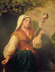 Mladá žena Předení Vlny