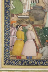Detail od císaře Jahangira se svatými muži v zahradě, kolem 1615 (neprůhledné wc a zlato na papíře)