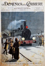 Příchod nového století, lidé vítající nové století s radostí, ilustrace Achille Beltrame (1871-1945), z La Domenica del Corriere, 6. ledna