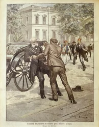 Obálková ilustrace vraždy řeckého premiéra Delyannise; Athény, Řecko