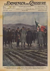 Korunní princ na charakteristickém zemědělském závodě v Rocca di Mezzo (Abruzzo)