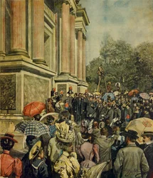 Zahájení první Mezinárodní výstavy umění v Benátkách, z La Domenica del Corriere, 30. dubna 1899