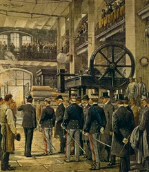 King Vittorio Emanuele III visiting factories in Milan, by Achille Beltrame (1871-1945), from La Domenica del Corriere, 8th October 1905