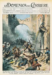 Melee v ulicích Madridu během španělské občanské války, Achille Beltrame (1871-1945), z La Domenica del Corriere, 22. listopadu