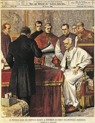 Papež Leone XIII čte Benediction do gramofonu, od Achille Beltrame (1871-1945), z La Domenica del Corriere, 29. března 1903