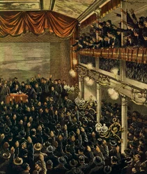 Železniční stávka v Miláně, Achille Beltrame, ilustrace, Ilustrátor Achille Beltrame (1871-1945), z La Domenica del Corriere, 30. dubna 1905