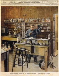 Americký vynálezce Thomas Ava Edison (1847-1931) ve své nové laboratoři v parku Lewellein, Ilustrace Achille Beltrame (1871-1945), La Domenica del Corriere