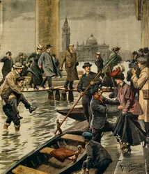 Fenomén velké vody na náměstí svatého Marka v Benátkách, Achille Beltrame (1871-1945), z La Domenica del Corriere