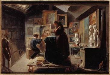 Póza modelky, kolem roku 1838 (olej na papíře na plátně)