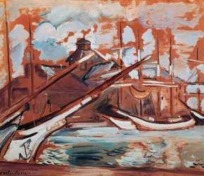 Přístavní scéna, Othon Friesz (1879-1949), olej na kartonu, 54x65 cm. Francie, 20. století.