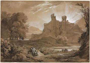 Krajina s hradem a pastýři, 1814.