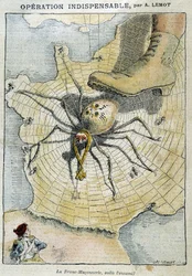 Svobodné zednářství je nepřítel (pavouk tkal svou síť na Francii) - v „“Le Pelerin““ z 28.4.1907