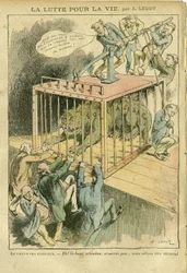 Ilustrace Achille Lemot (1846-1909) v Le Pelerin, 21/04/07 - Boj o život - Socialismus, Radikální Socialismus - Animalisation