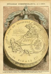 Ilustrace Achilla Lemota (1846-1909) v Le Pèlerin, 26/02/05 - Pamětní medaile - Antimasonství, Aféra kartoték, Levý blok - Émile Combes (1835-1921), Marianne - Hrnec