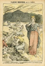 Ilustrace Achille Lemot (1846-1909) v Le Pelerin, 26/06/04 - Vilaine work - Republicain Republique, Religion Faith, Silver, Hemicycle Hemicycle, Bloc des gauche - Marianne, Francie (Allegorie de) - Praní/praní prádla