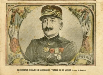 Ilustrace Achille Lemot (1846-1909) v Le Pelerin, 27/03/04 - Generál Geslin z Burgundska. Andrew - Armáda, Case of the Cards - Andrew Louis, generálové, Julius Henry Geslin z Burgundska (1812-1897)