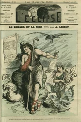 Pastýř a moře ilustruje bajku, která nahrazuje karikaturu Gill „Žáby, které žádají krále““, zakázanou cenzurou. Obálka “” L