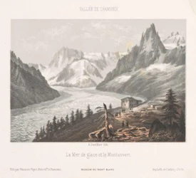 Pohled na Le Chapeau na ledovci Mer-de-Glace Le Chapeau (titul na objektu) Memory of Chamonix-Mont-Blanc (název série) Museum du Mont-Blanc (název série na objektu)