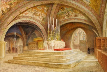 Hlavní oltář nad hrobem Františka z Assisi, 1909 (čb na papíře)