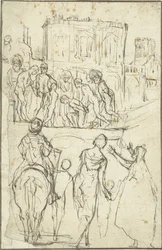 Německy: Josephus wird von Nicanor vor Kaiser Vespasianus geführt Josephus je veden Nicanorem před císaře Vespasiána