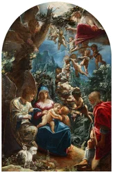 Italsky: sacra famiglia con san giovannino e un angelo Svatá rodina s malým Janem Křtitelem a anděly