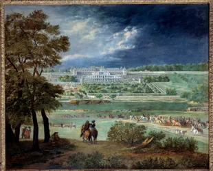 Le Chateau Neuf de Saint-Germain (Saint Germain en Laye) a zahrady, při rekonstrukci teras Obraz Adam Van der Meulen (1632-1690) 1664-1665 Ne. 1,1x1,3 m Paříž, Musee Carnavalet