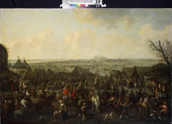 ""Obležení města" (Obležení města) Scéna každodenního života v obleženém městě. Obraz Adama Franse van der Meulena (1632-1690) Ermitážní muzeum ze 17. století Petrohrad