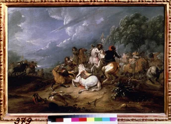 ""Šarvátka"" (Kavalérie šarvátka) Obraz Adama Franse van der Meulena (1632-1690) 1660 Puškinovo muzeum, Moskva