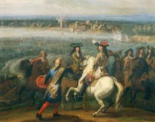 Ludvík XIV. na koni, detail od průchodu Rýnem v roce 1672, Adam Frans van der Meulen (1632-1690), olej na plátně, 77x109 cm, Francie