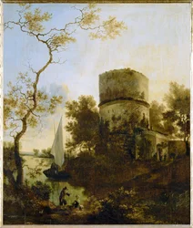 Krajina u Tivoli, Itálie (malba na dubovém dřevě)